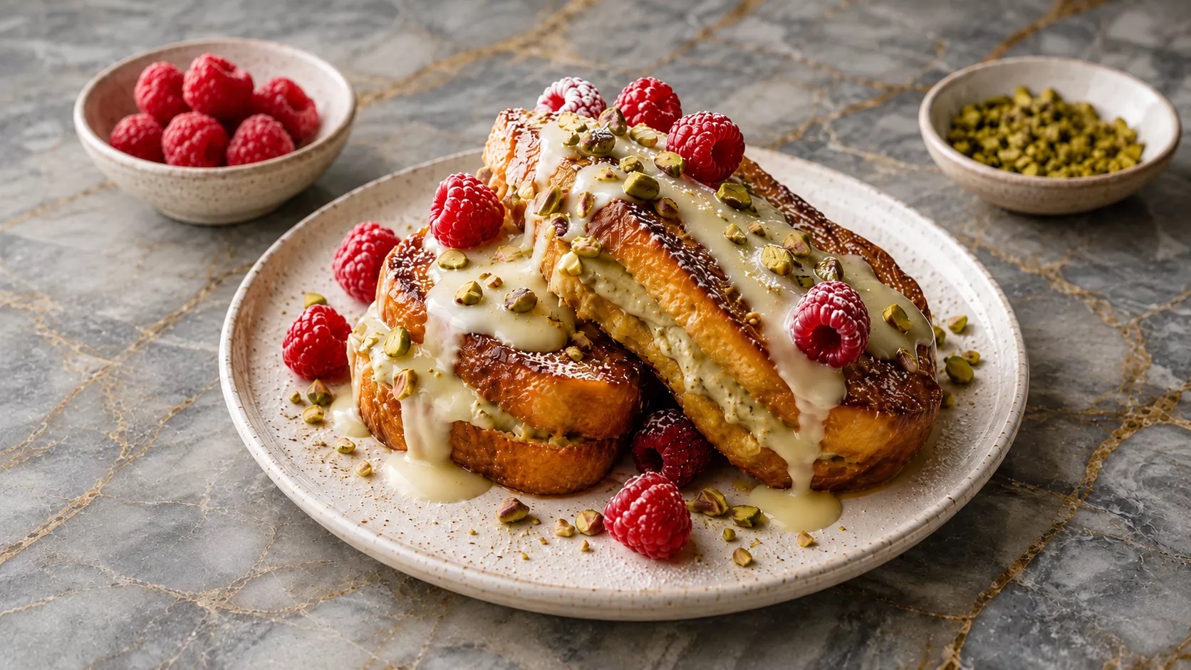 Gevulde wentelteefjes met pistache en witte chocolade